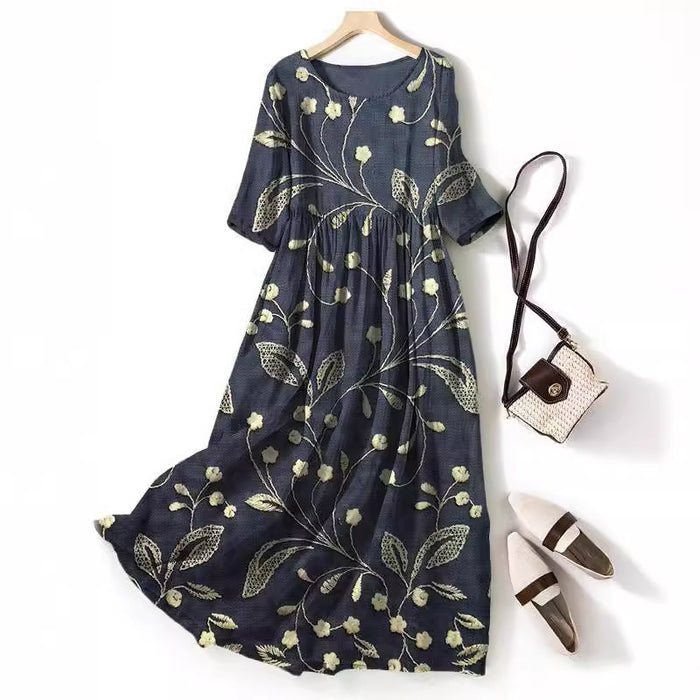 Round-neck Long Printed Casual Fashion Ladies Dress