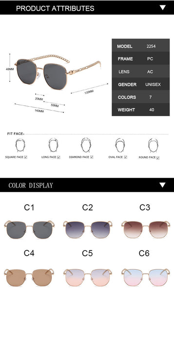 Oval Frame Metal Chain Sunglasses For Women