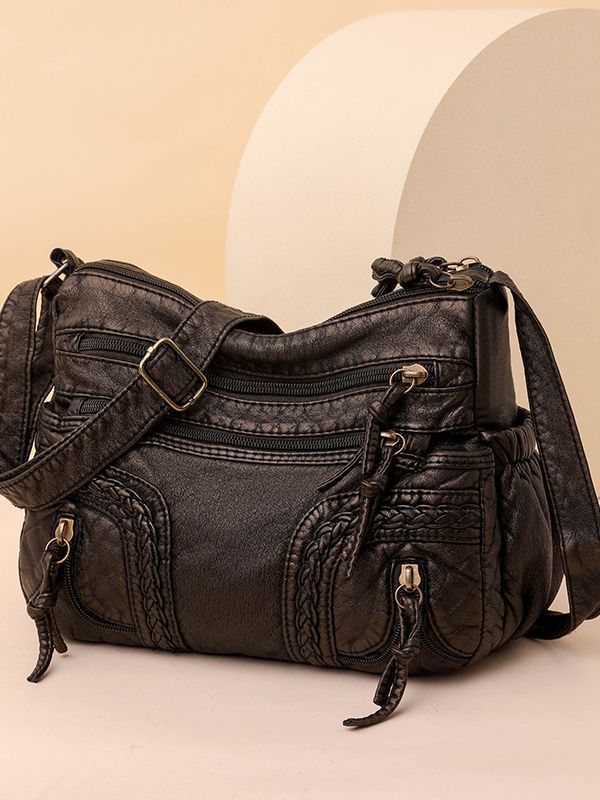 Women's Retro Fashionable Washed Leather Woven Shoulder Messenger Bag