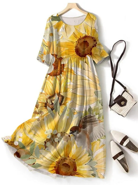 Round-neck Long Printed Casual Fashion Ladies Dress