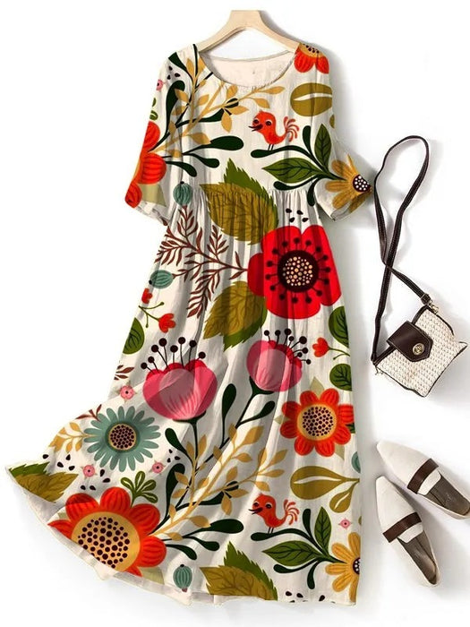 Round-neck Long Printed Casual Fashion Ladies Dress