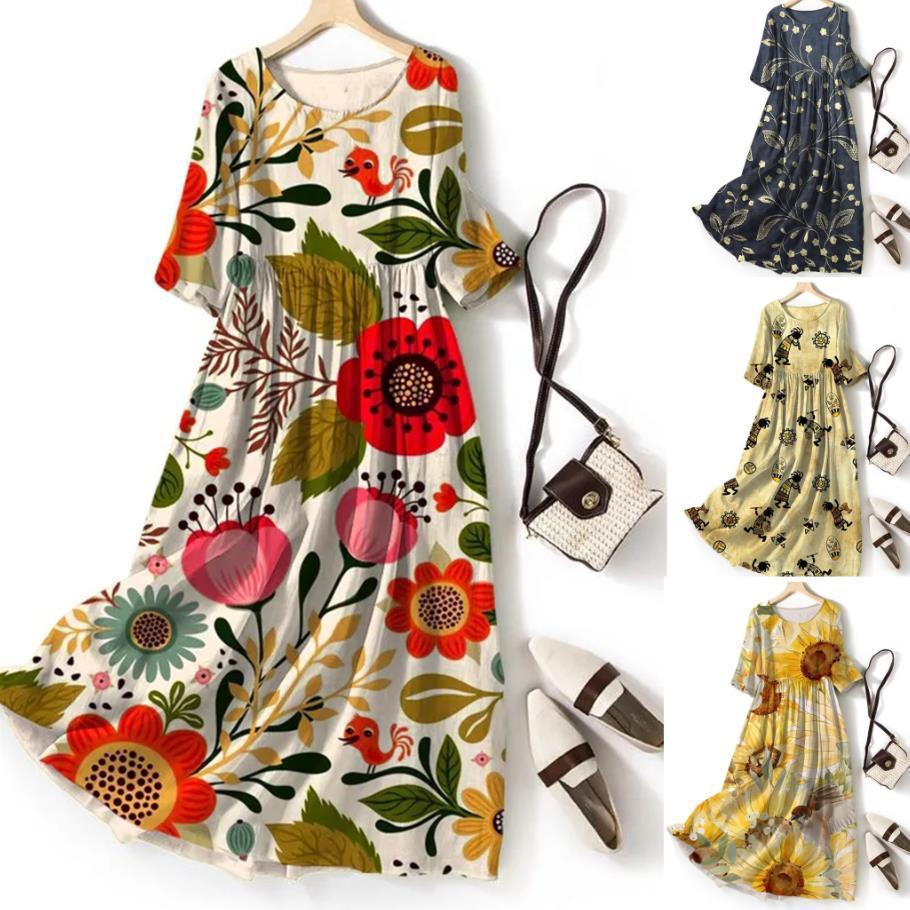 Round-neck Long Printed Casual Fashion Ladies Dress