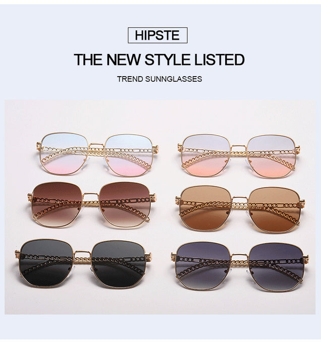 Oval Frame Metal Chain Sunglasses For Women