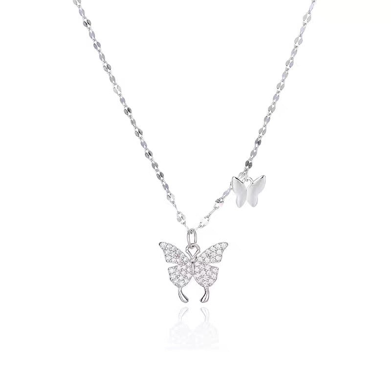 S925 Sterling Silver Butterfly Necklace For Women Minority Simple All-match High-grade Clavicle