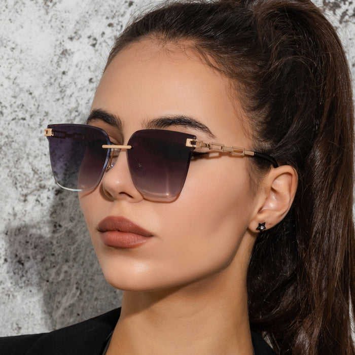 Frameless Trimming Sunglasses Metal Hollow Gradient Color Sunglasses