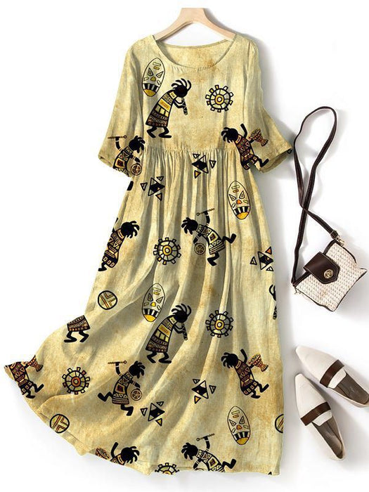 Round-neck Long Printed Casual Fashion Ladies Dress